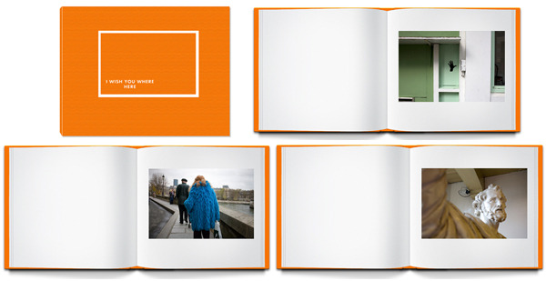 Mock-up of the cover and sample page spreads of I Wish You Where Here.