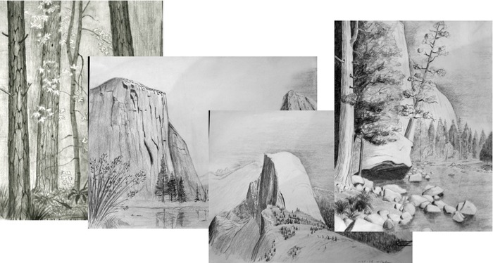 Copy of Set of 15 of Original Poulson Sketches of Yosemite.