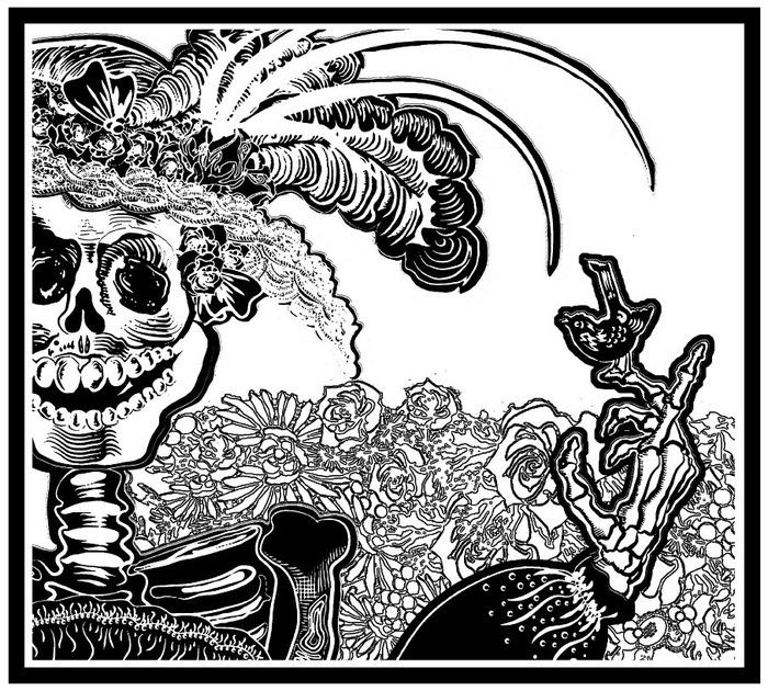 17" x 17" black and white illustration detail, featured in REWARDS #11-17