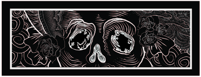 Graphic detail of reverse print, featured in REWARD #6