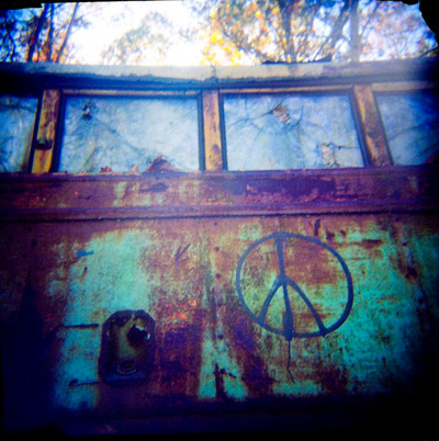10x10 photo of old Caravan bus signed by photographer Susanna Frohman