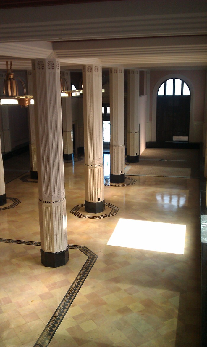 View of main dining room from mezzanine level private dining room.