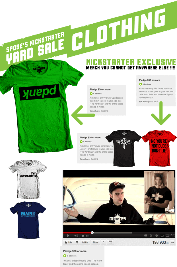 Exclusive Spose and PDank merchandise including the classic "PDank" shirt and hoodie as well as other brand new items.