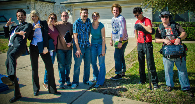 Brian Villalobos, Jolyn Janis, Lisa Talley Marchese (Script Supervisor), Shawn E. Marchese (Assistant Director), Ben Moody (Director), Rachel Moody (Producer), Josh Jones (DP), Alan Koda (Boom Operator), Clayton De Wet (Location Mixer). Photo by Roy Moore