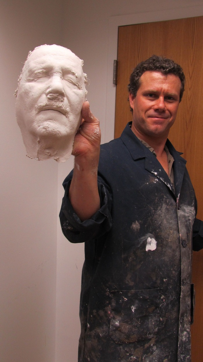 Jeff holds up the Fred's life cast having just separated it from the mold