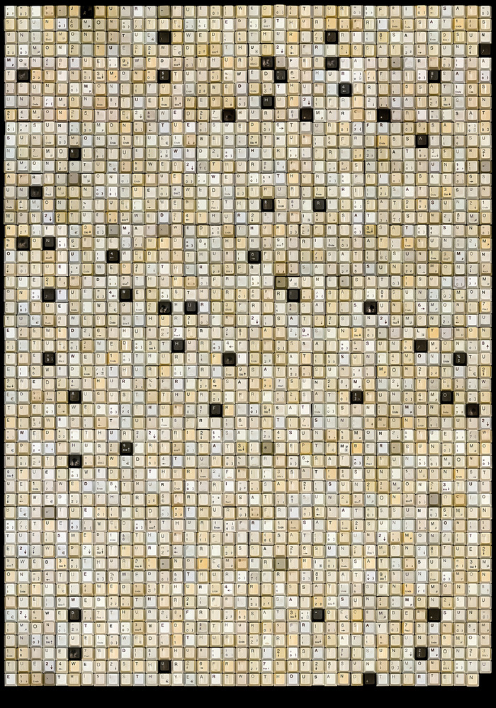2013 Typographic Wall Calendar made of 2000 and 13 used keyboard keys