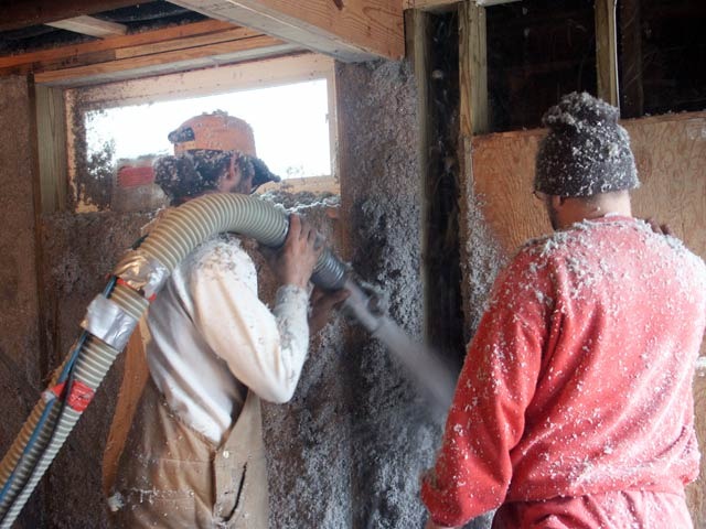 Deep-energy retrofit using blown in cellulose. Wall thicknes varies with climate.