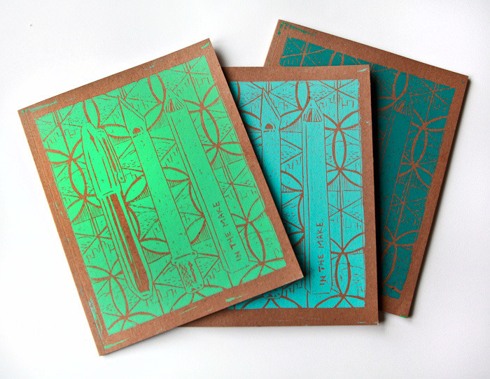 8x10 inch notebooks with original woodcut print cover by Imin Yeh