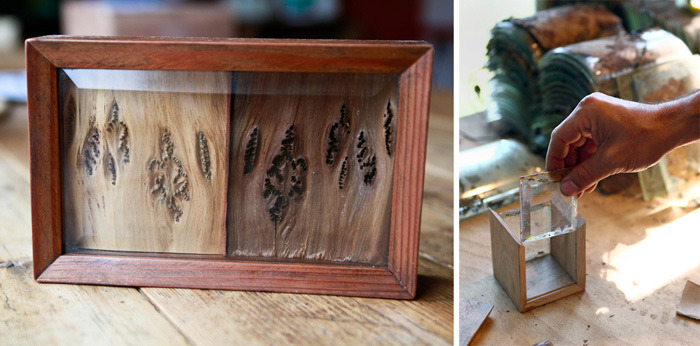 Ido's redwood shadowbox and another piece in progress.