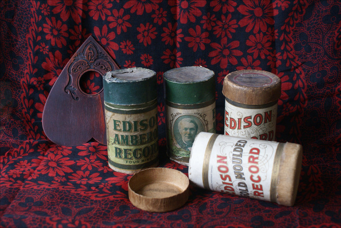 19th Century wax cylinder canisters that will serve as containers the $140 tier (THE EDISON) which is a wee smorgasbord of goodies both corporeal and non. (Meaning digital!) Photo: M.S. leDespencer