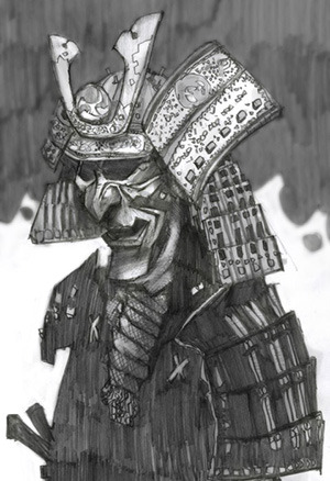 Example: Samurai sketch messed a bit in photoshop by tomas overbai