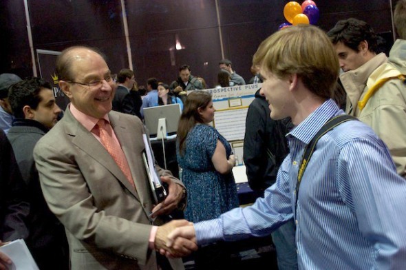 Shaking hands with Northeastern University President Aoun at the Husky Start-up Challenge!