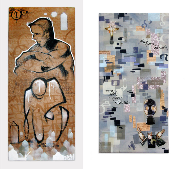 Ink Wash on Cardboard and Mixed Media work By Joseph Star Lessard