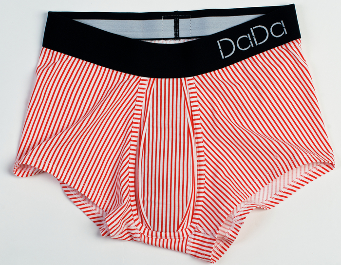 Red and white shorty with red waistband