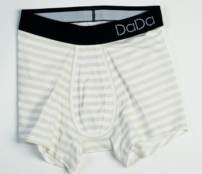 Grey and white trunk with black waistband