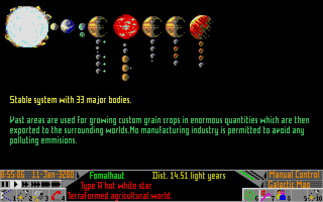 Data on the Fomalhaut system in "Frontier" on the Amiga