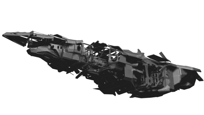 A render of just the mesh of a heavily damaged Anaconda