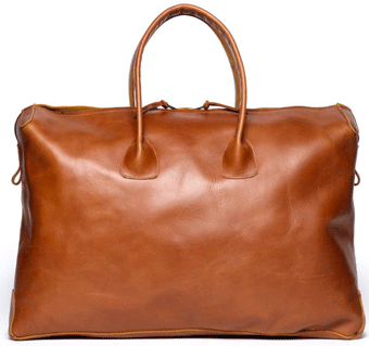 Basil Racuk's waxed calf soft briefcase in "British khaki" color with forest green waxed cotton lining