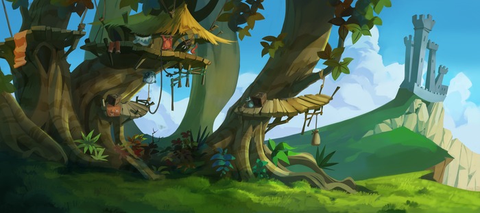 Concept art of Treehouse Village for Dizzy Returns