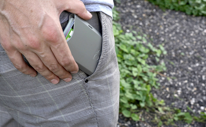 Tapered edges and low friction coating make it slide easily into tight pockets.