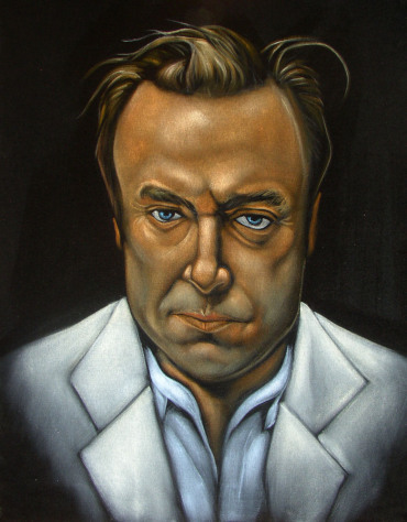 (Christopher Hitchens velvet painting by Chris Henry---example of velvet painting reward)