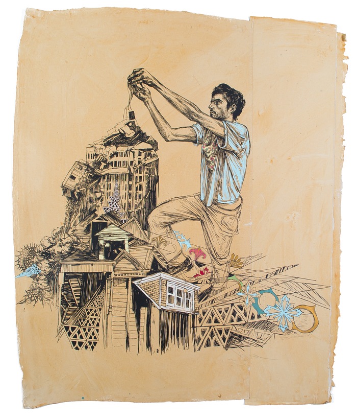 Fellow Konbit creator Ben Wolf, hand painted unique screen print by Swoon.