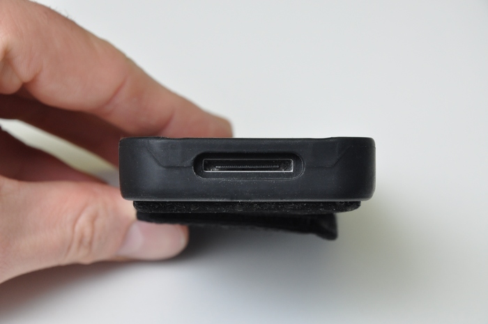 note the aluminium body surrounding the charging port is covered to prevent scratching from the power plug