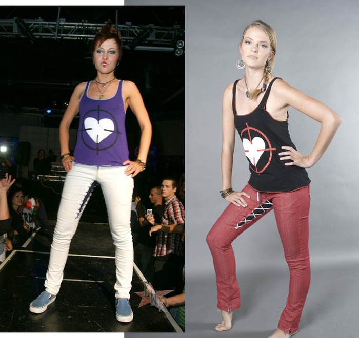 Heart Scope Tank, Women's (colors:red,purple,white,black) sizes: XS-XL // Laced Skinny Jeans, Men's/Women's (colors:red,gray,blue,white,black) sizes: 22-34