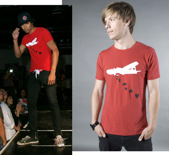 Heart Bomber Crew Neck Graphic T-Shirt, Men's (colors:black,red,white,blue) sizes: S-XL // Skinny Jeans, Men's/Women's (colors:red,gray,blue,white,black) sizes: 22-34