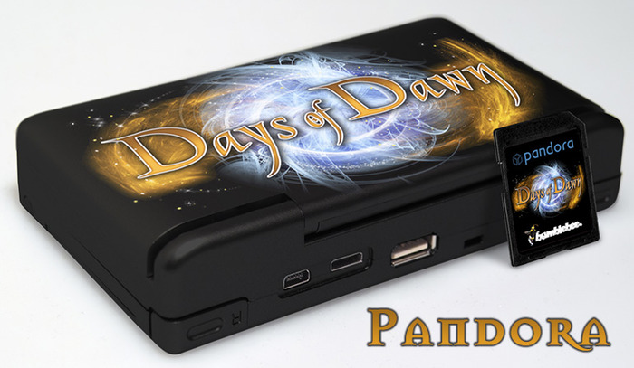 A stunning limited edition custom 1GHz Pandora, limited to 10 devices worldwide, coming in a beautiful Days of Dawn look and signed by "EvilDragon", one of the device's developers inside of the handheld
