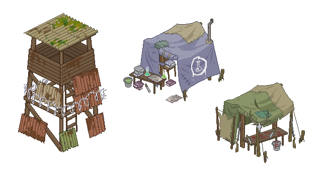 Lookout Tower, Research Lab, Hunting Tent