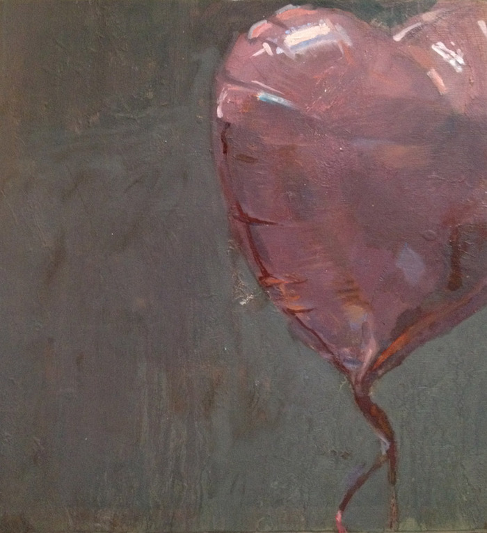 "Balloon 45" by Marshall Roemen, oil on birch panel, 12" x 12", from Roemen's "Red Shiny Things" series