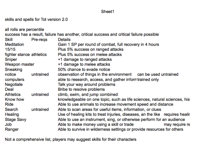 Current skills for Trains of Thought