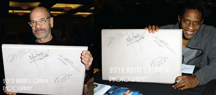 Robert Picardo "The Doctor" and Tim Russ "Tuvok" signed our Bridge Wall Panel