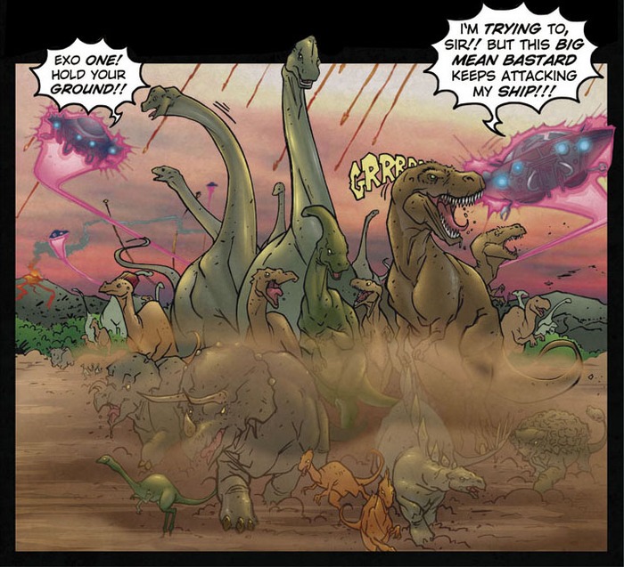 Dinosaurs Being Rounded up by Alien Spaceships...
