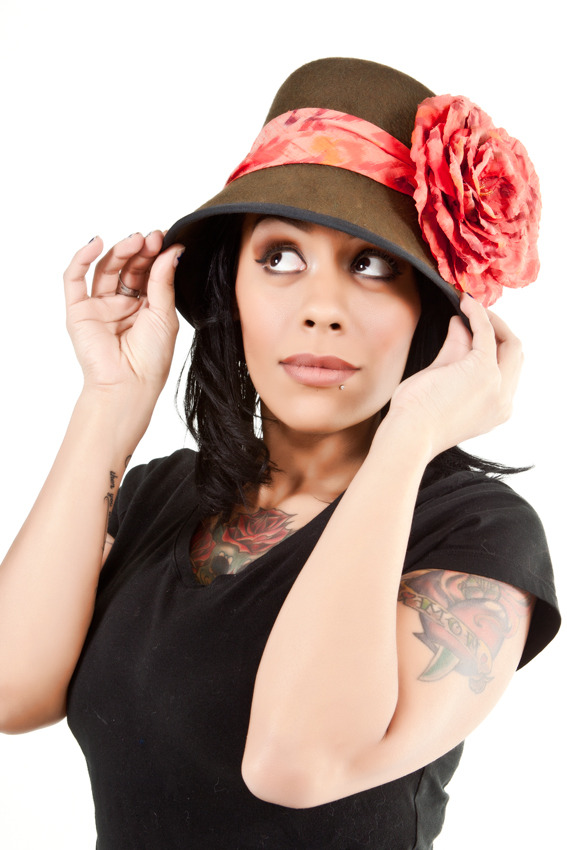 Wool cloche with a handmade silk rose