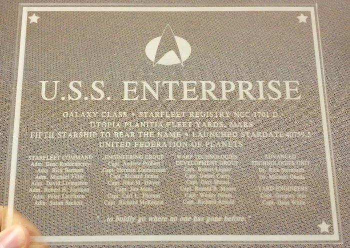 Enterprise D Bridge WALL PLAQUE- Clear Laser Etched plastic, Limited to 50 only, $100 donation