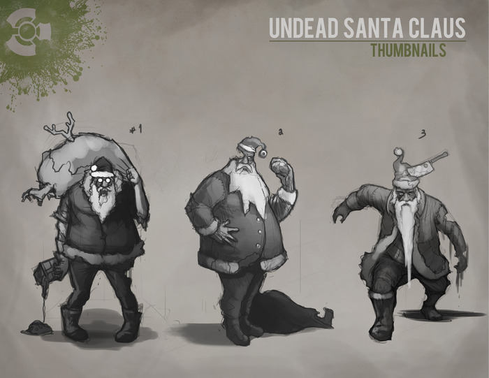 First Draft Concept Art for Zombie Santa Character/Figure