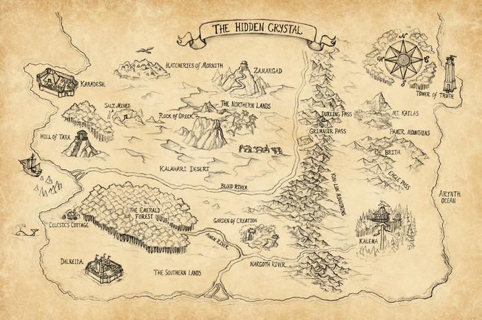 11.25" x 17.3" glossy poster print of the map of the land of The Hidden Crystal