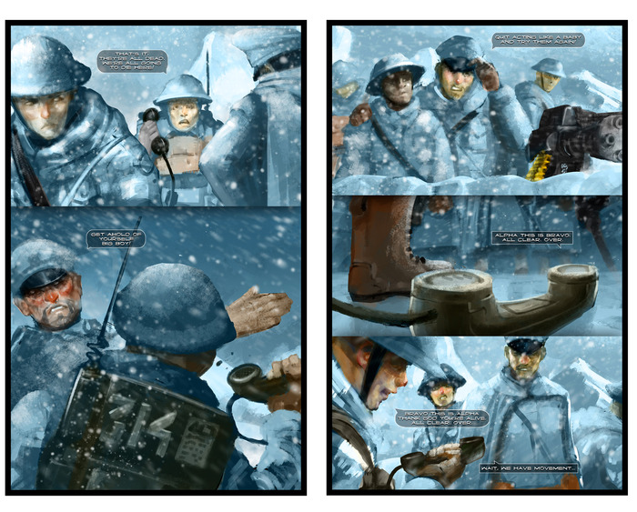 Preview of Issue #0, "Atheist in a Foxhole." Artwork by Eugene Huang and Daniel Dassault