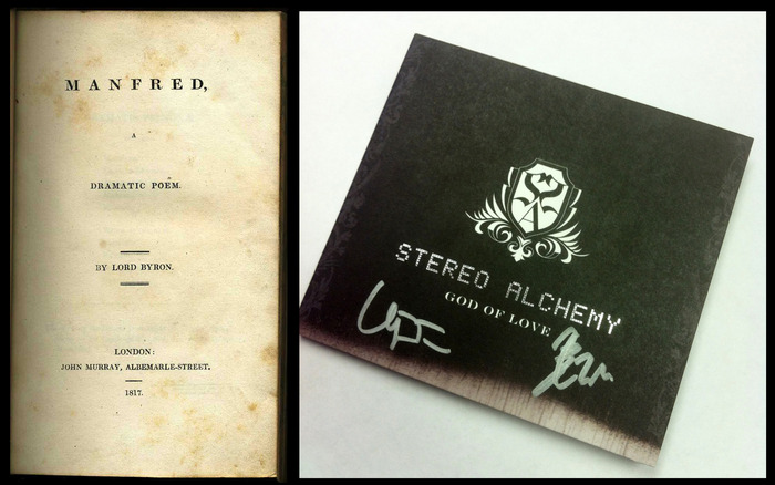 Inspirations: Lord Byron's "Manfred" (left) & Stereo Alchemy's album "God of Love" (right)
