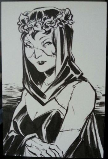 YASMIN LIANG Sketch Commission example: 4x6 Bristol Board, inks, single character (your choice)