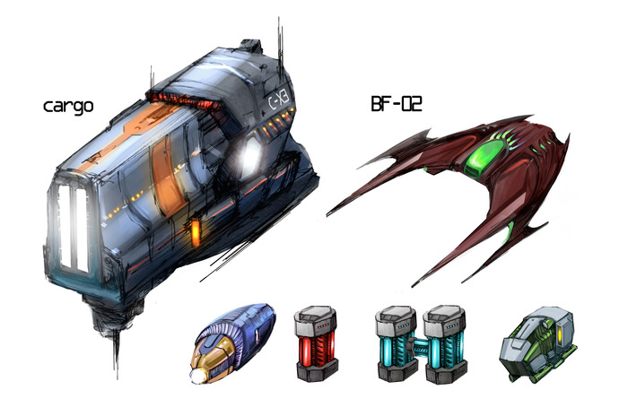 Fighter, shuttles and power-up concepts.