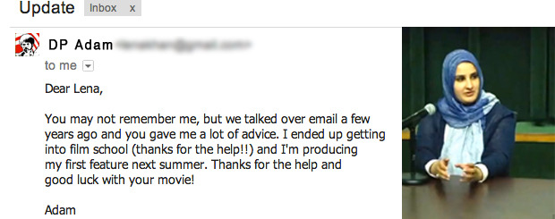 Dozens of times a week, I answer emails or have phone conversations with young filmmakers who come to me with their questions. I speak at various universities across the country. I give local filmmaking workshops.