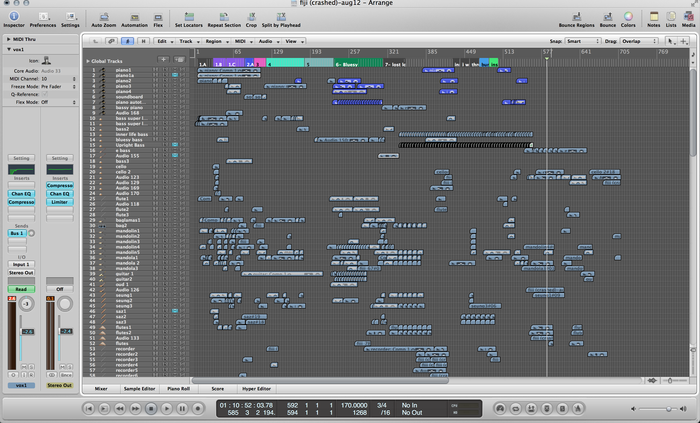 A typical view of a song project, this one with 170+ tracks. Any wonder I'm having trouble mixing this myself?