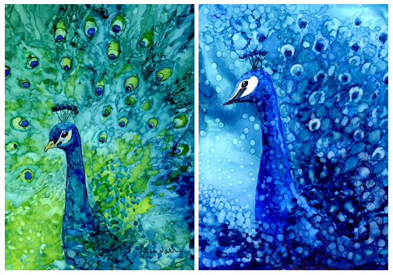 Two newly created 5" x 7" paintings, available for The Peacock Project