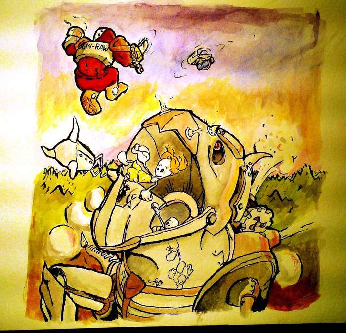 Watercolor painting of one of the comic pages