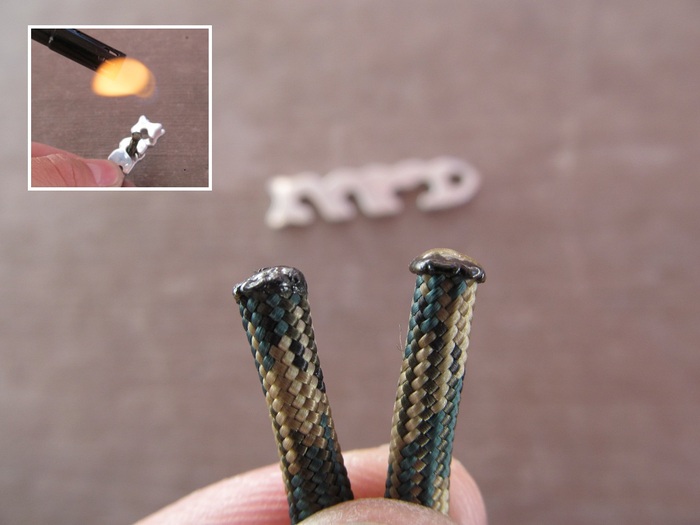 Shape melted ends by pulling them through stacked Fish Bones. Traditional end shown for comparison.