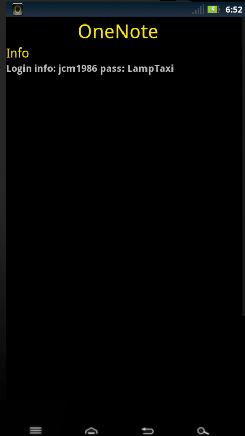 Selected note screen