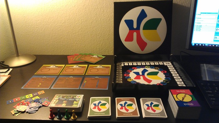 Check it out! This is the prototype that we'll be playtesting with. The base game comes with everything you see here, everything you need to play with up to four players!